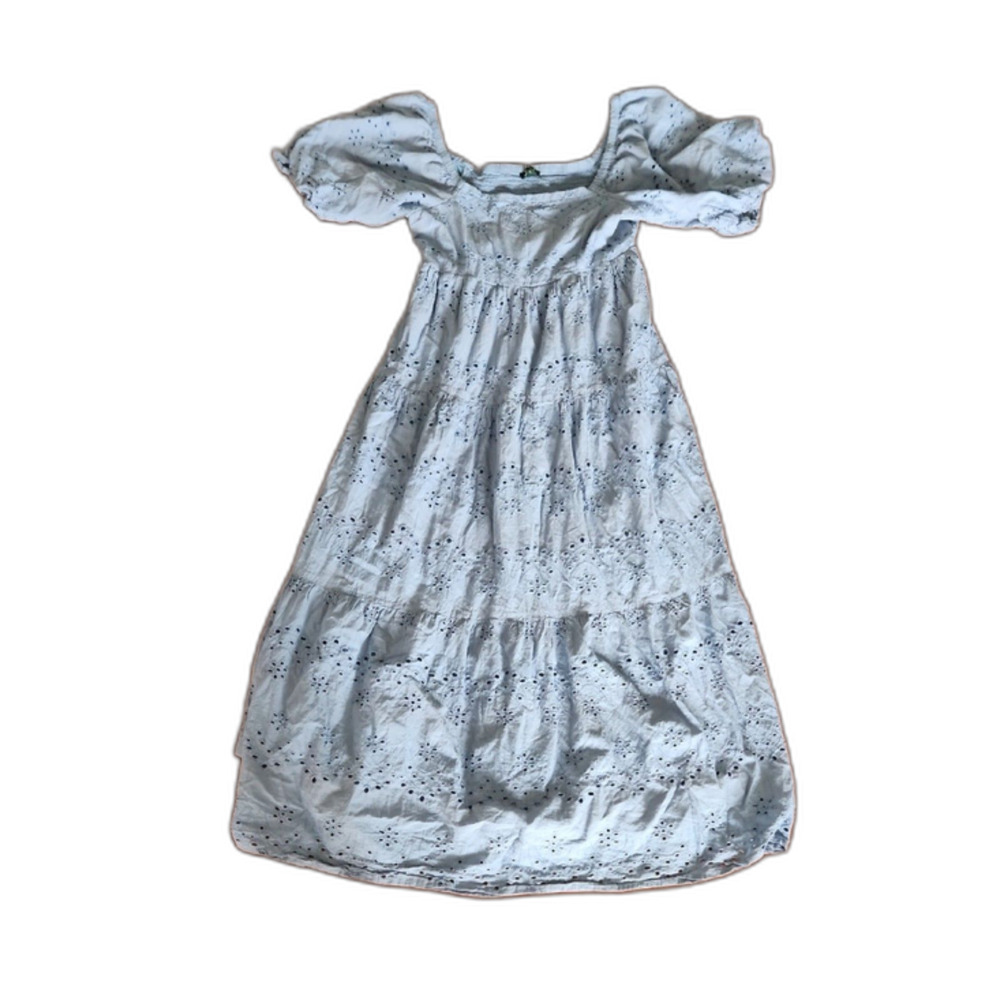 Meadow Rhodes Eyelet Puff Sleeve Maxi Dress, Steel Blue, Size L